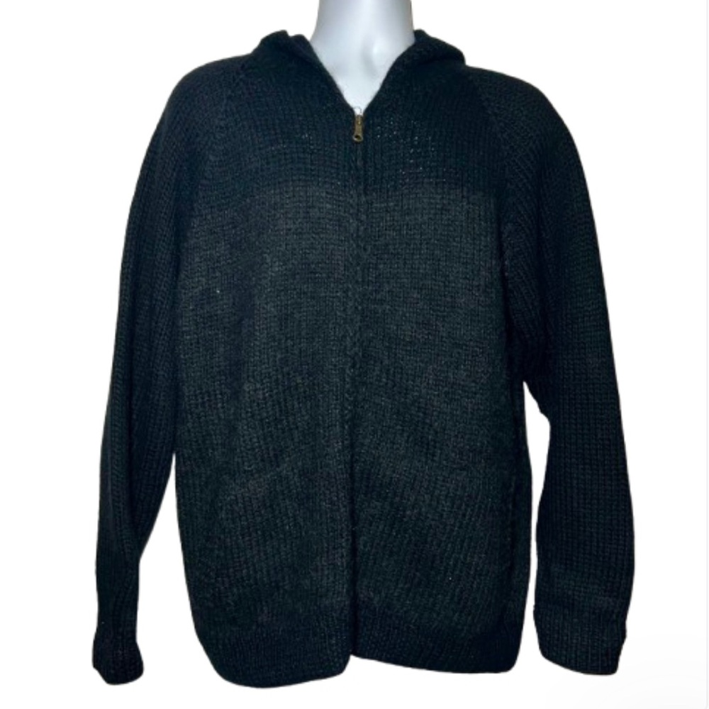 Men's GAP Chunky Hand Knit 100% Wool Full Zip Cardigan Hooded Sweater Gray L